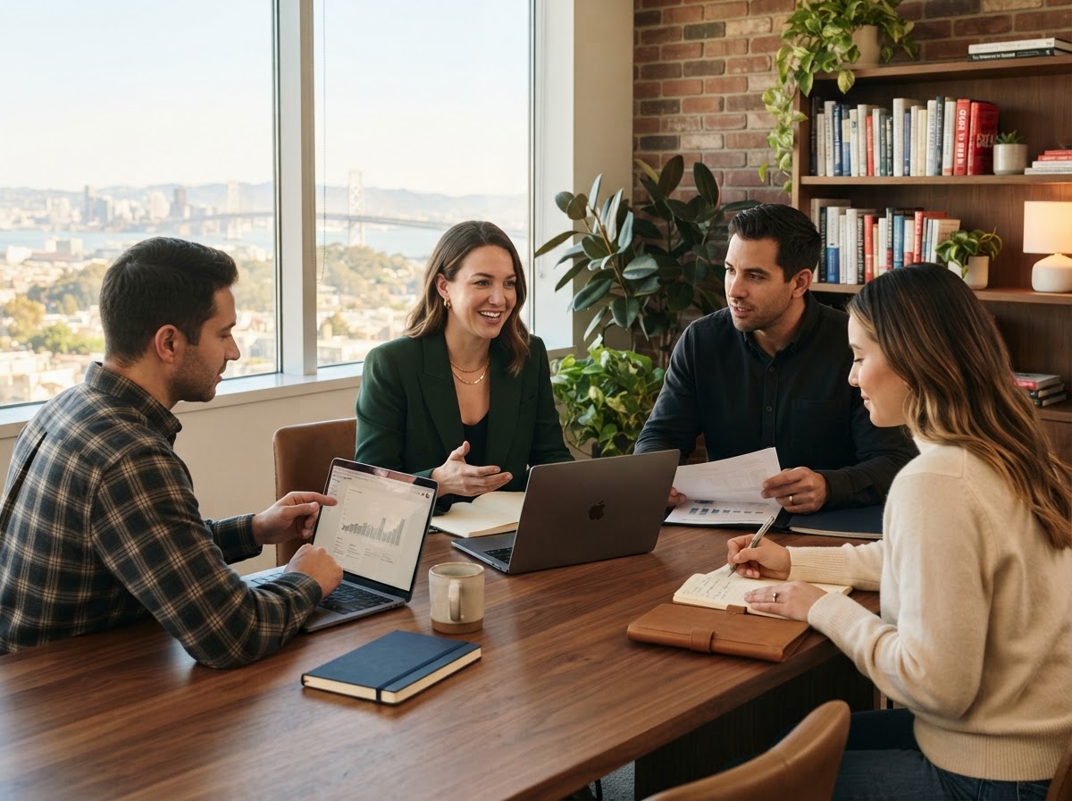 Valtoren Capital team reviewing predictive analytics in a modern office